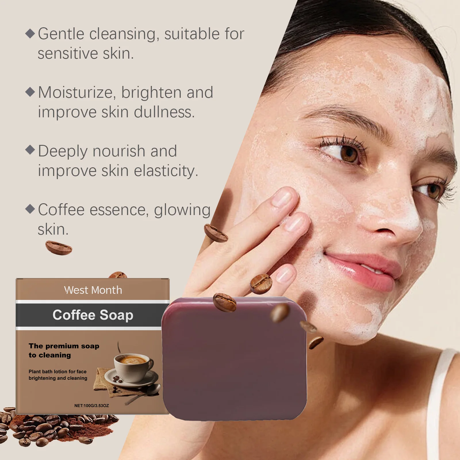 Coffee Soap for Face Naturally Deep Cleansing Smooth Brightening Moisturizing Bathing Oil Control Hydrate Handmade Body Soap Bar 6