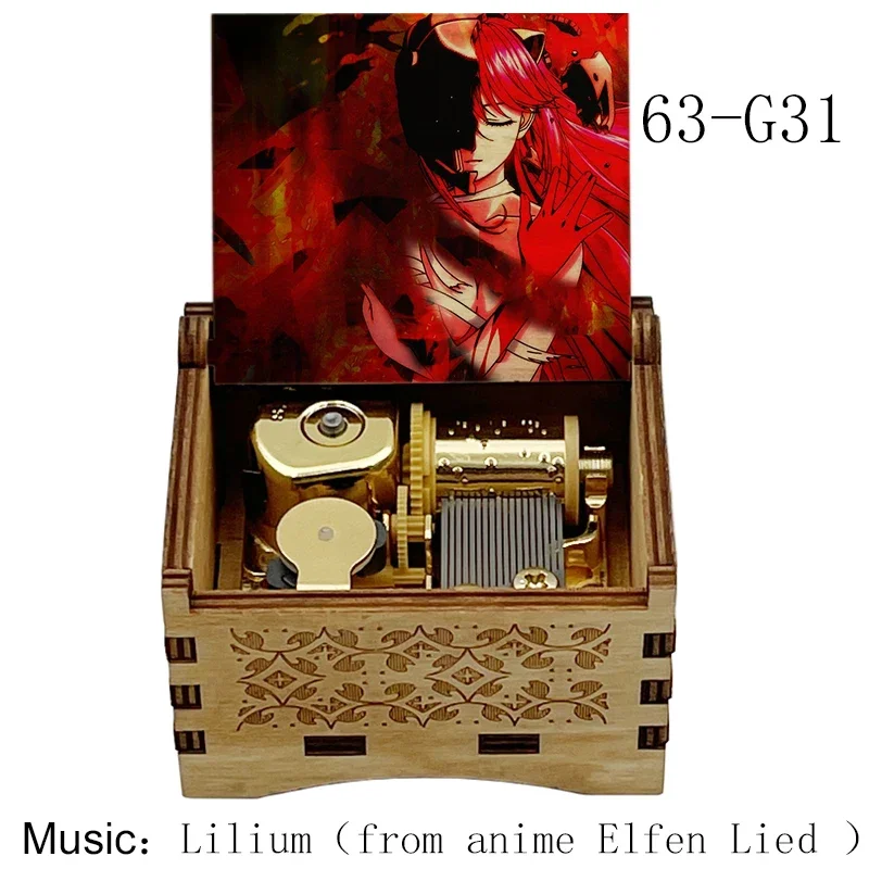 Wooden Wind Up Music Box golden music movement Elfen LIED Lilium kids mechanical toy  girlfriend christmas new year gift 5