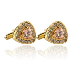 Elegant Crystal Enamel Men's Cufflinks - Round Design (Gold Rhinestone)