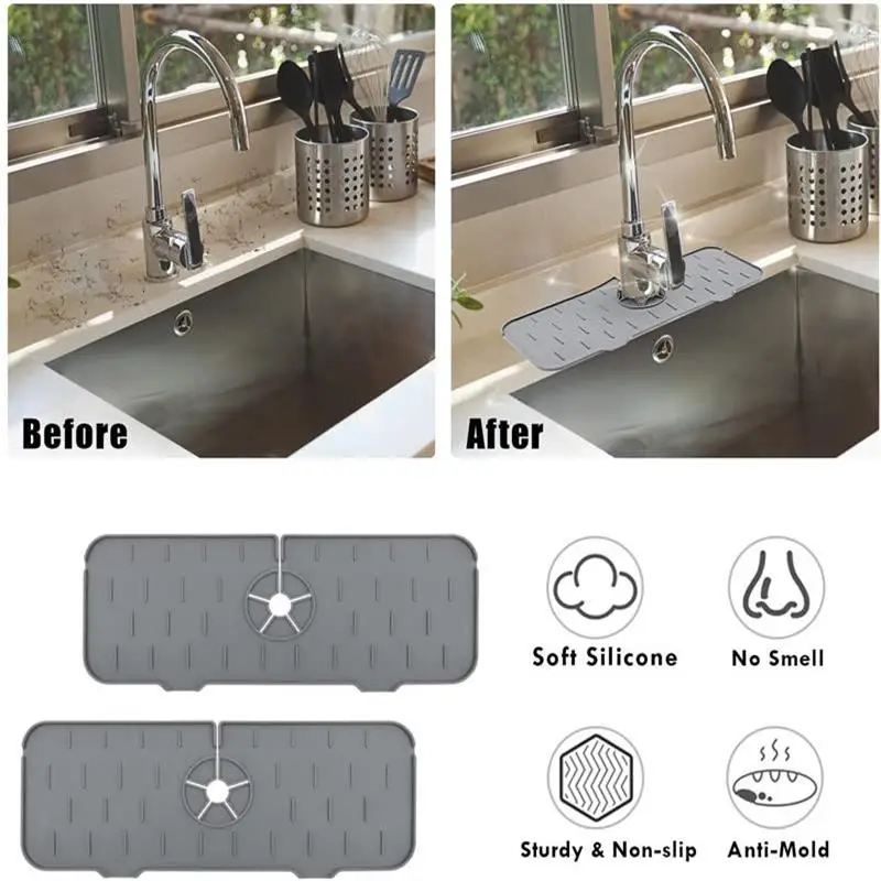 1PC 37X14CM Kitchen Faucet Absorbent Mat Sink Splash Guard Silicone Drainage Drying Pad Countertop Protection kitchen sink pad