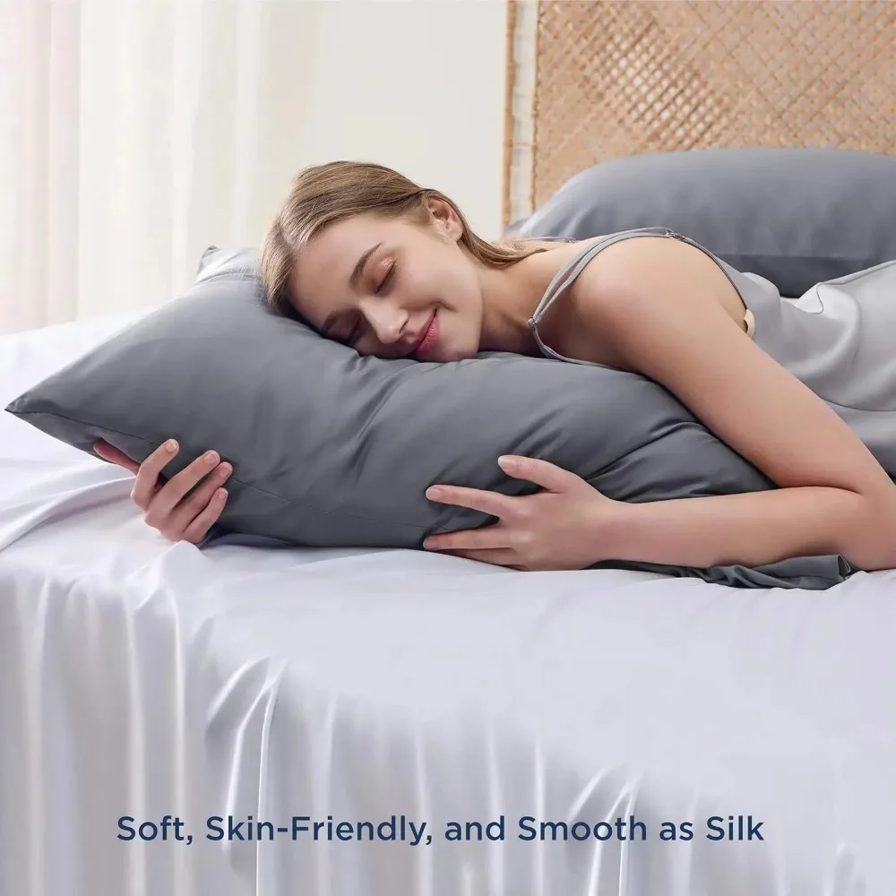 Bedsure Cooling Pillow Cases Queen - 100% Rayon Derived from Bamboo Dark Grey Pillowcase 3