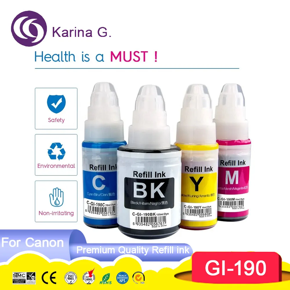 GI190 GI 190 GI-190 Compatible Bottle Water Based Refill Tintas Ink for PIXMA G
