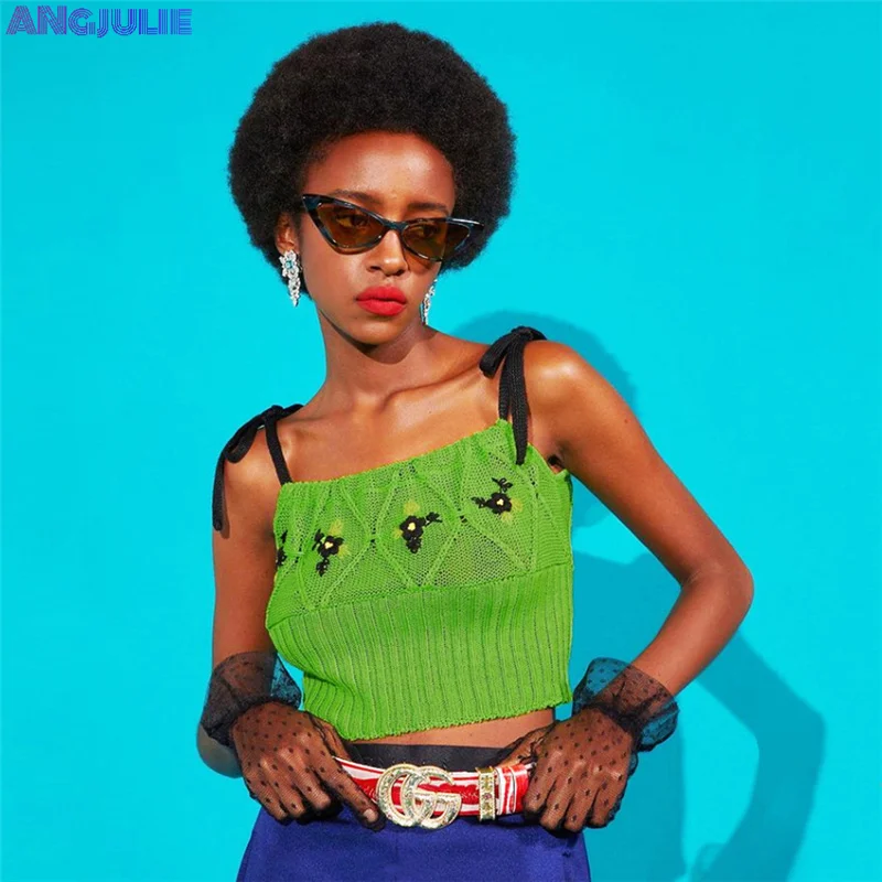 

Женский трикотажный топ со шнуровкой Angjulie, летняя эстетичная одежда для женщин, камисоль с открытой спиной и принтом, уличная одежда Y2K