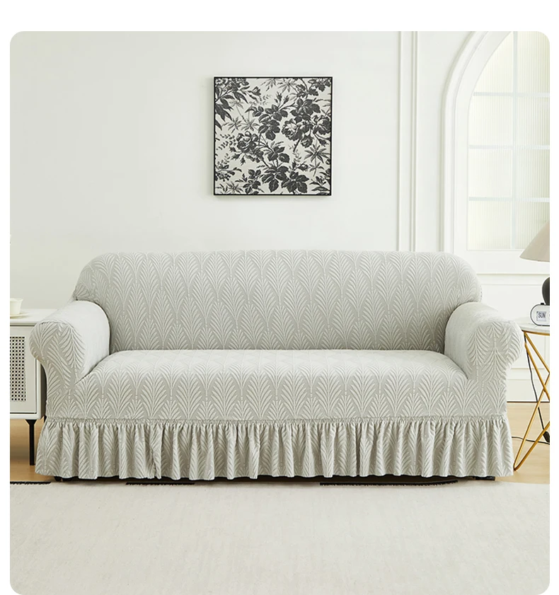 1 PC Jacquard Sofa Cover With Skirt Splash Can Be Easily Removed Couch Cover Protector Of Bench With Armrest Plant Pattern_voghion.com