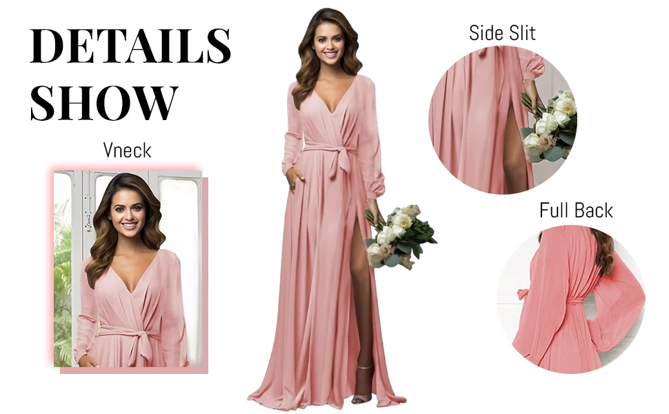 Long Sleeve Chiffon Bridesmaid Dresses for Women