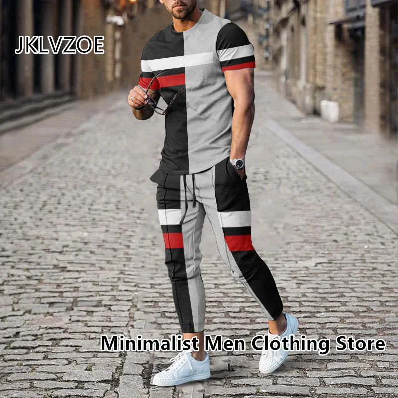 2023 Summer Men's 2 Piece Sets Oversized T Shirts Street Outfits Fashion Men Trousers Tracksuit Poker Print Trend Male Clothing