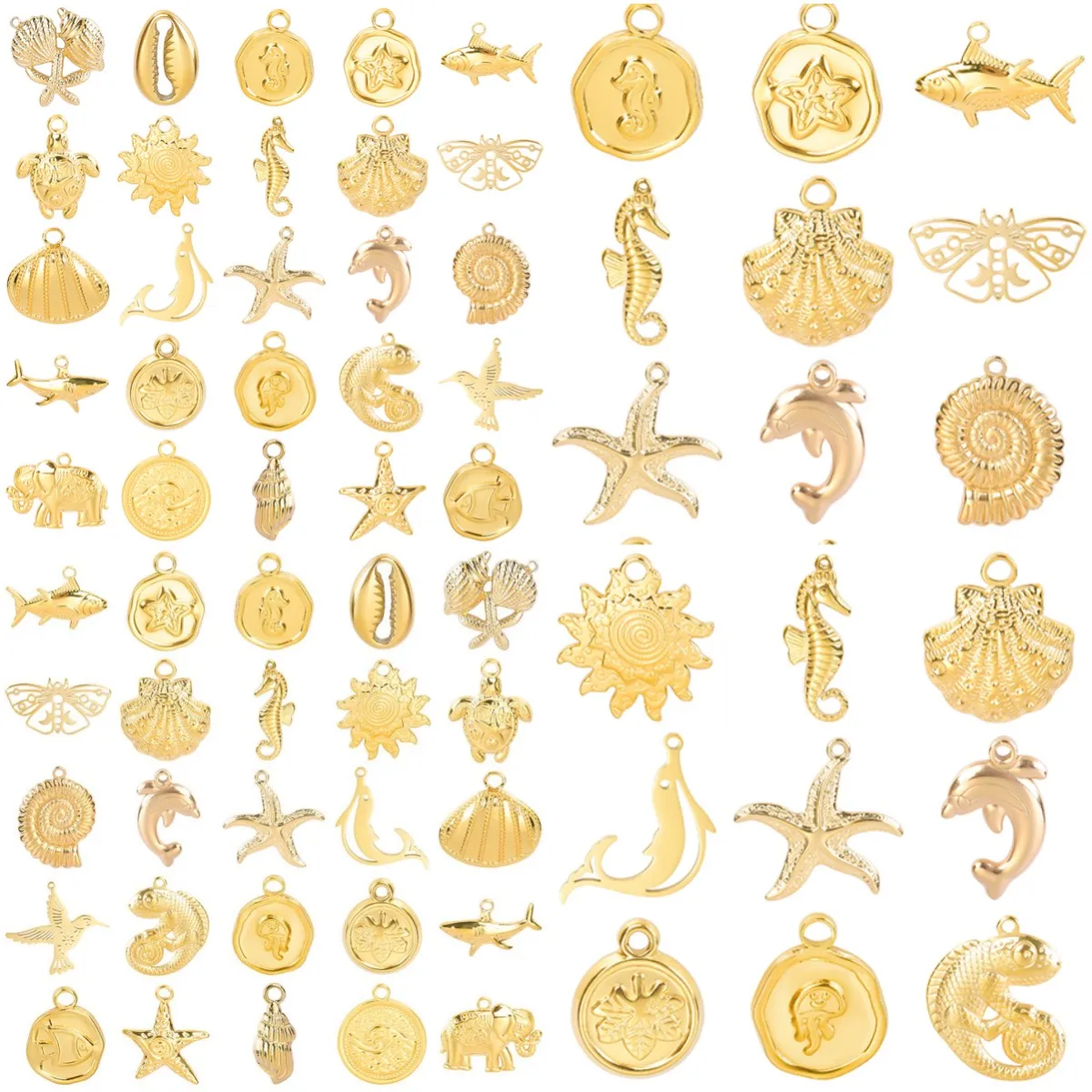 stainless steel charms 5pcs/Lot Gold Color Marine Animals Shell Starfish Turtle Shark Butterfly Charm Pendant for Jewelry Making