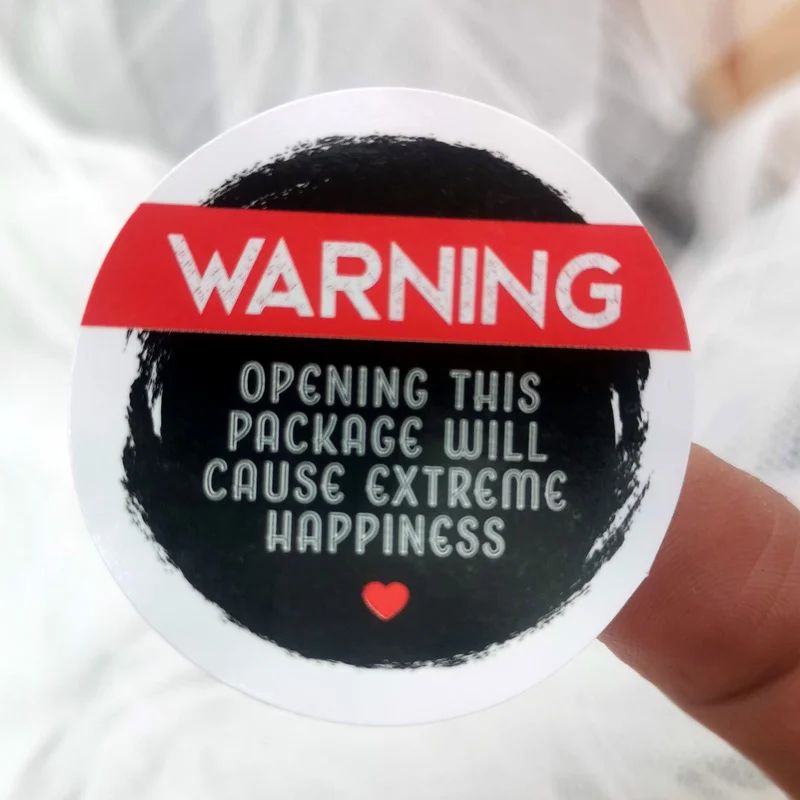 120-Piece Adorable Black and Pink 'Warning: Extreme Happiness' Thank You Stickers for Gift Wrapping and Packaging