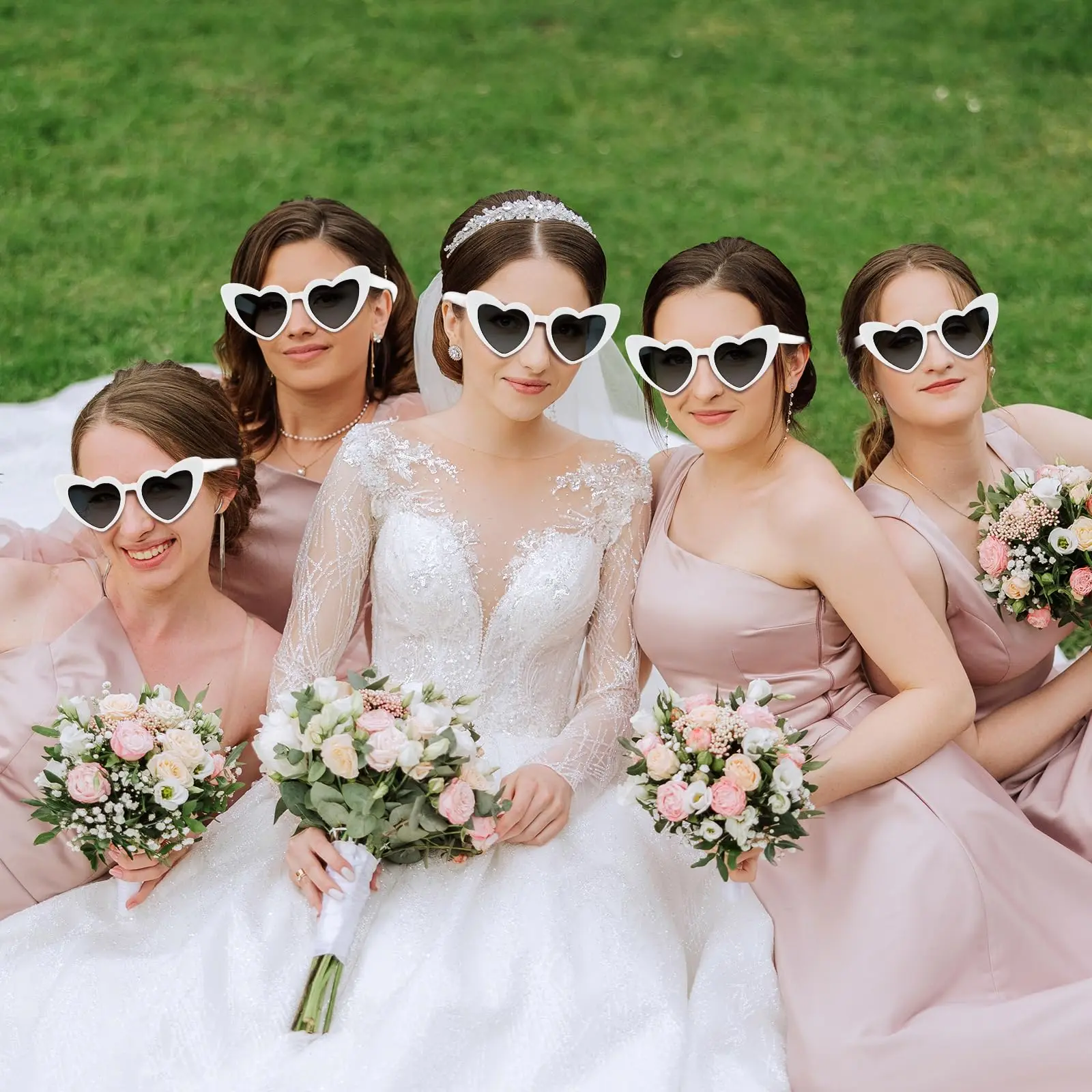 7 piece set: bride & bridesmaid heart shaped sunglasses PINK Flutesan 12 Pack Bachelorette Sunglasses Bride Bridesmaid  main image 2