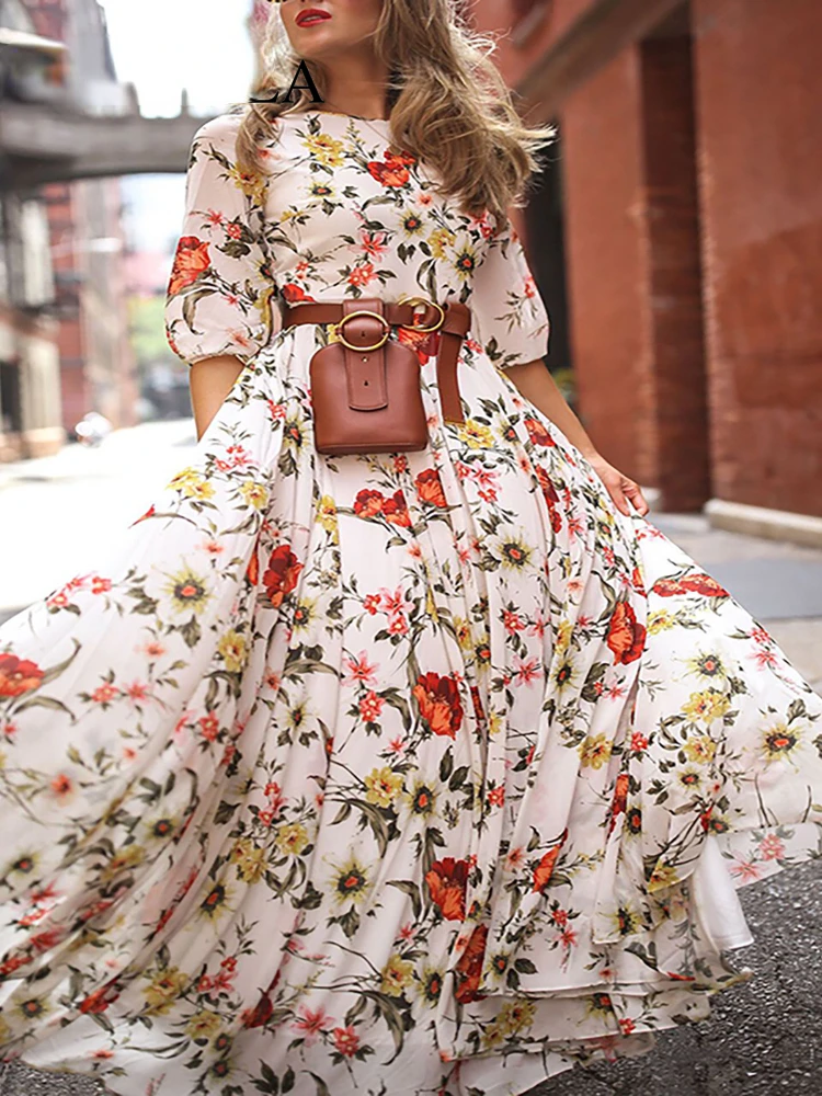 

New In Summer Women's Dress 2023 Chiffon Printed Long Skirt Bohemian Holiday Dress Casual Elegant Party Dress Ankle-Length Dress