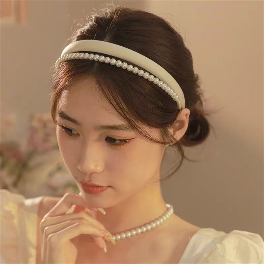 Korean version of pearl high skull headband for women new fashion temperament high-end bridal wedding hair accessories