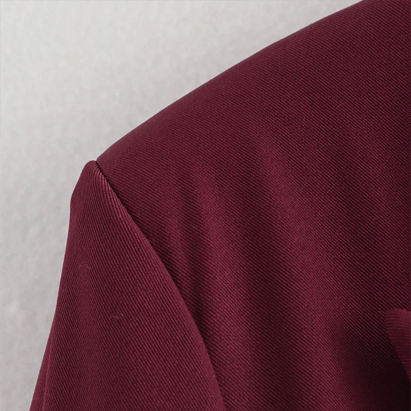 Fashion Burgundy Lapel Blazer Coat Women Elegant Double Breasted Full Sleeve Pocket Jacket Fall New Female Commute Outwear