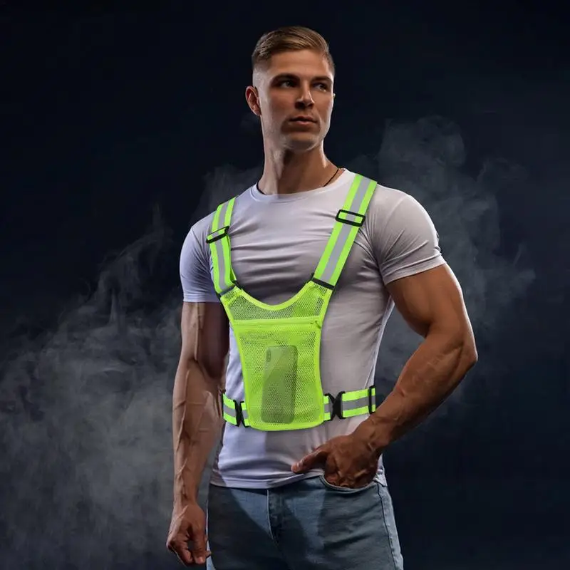 Running Safety Vest Adjustable Cycling Vest Lightweight Reflective With Phone Pocket Adjustable Reflective Running