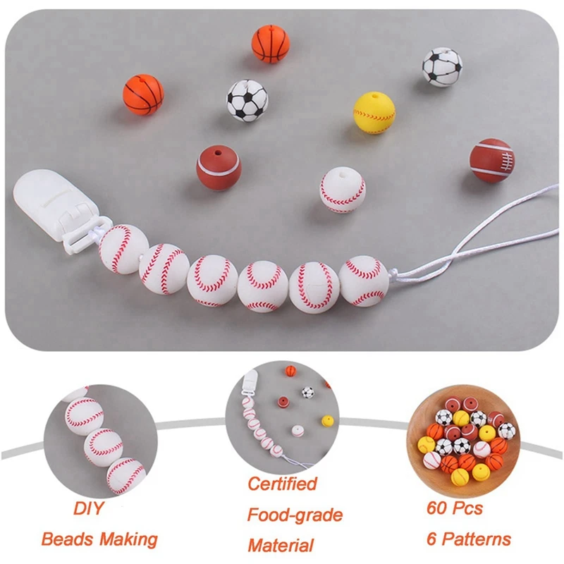 DIY Beading Kit Silicone Beads 60Pcs 15Mm Silicone Beads Bulk With String Making Jewelry Necklace Bracelet DIY Crafts For Pen