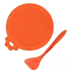 Reusable Silicone Pet Food Can Covers with Spoon - 2-Pack Set (Orange)