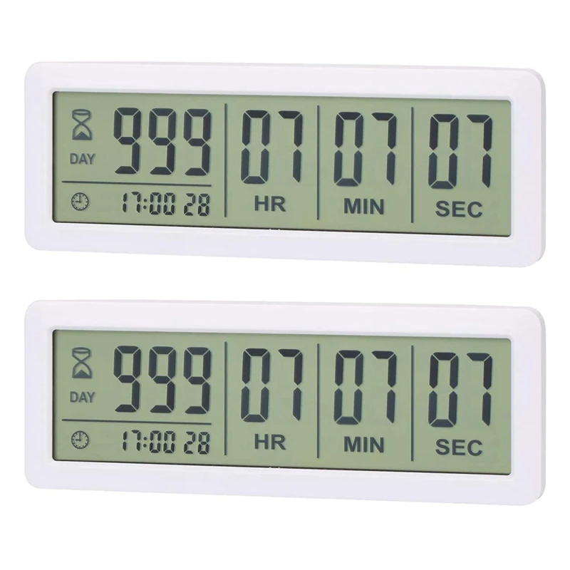 

2X Big Digital Countdown Days Timer Clock - 999 Days Count Down Clock Timer For Graduation Lab Kitchen (White)