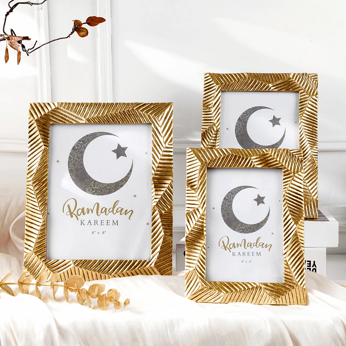 1PC, golden photo frame made of resin, festive home desktop decoration photo frame ornament