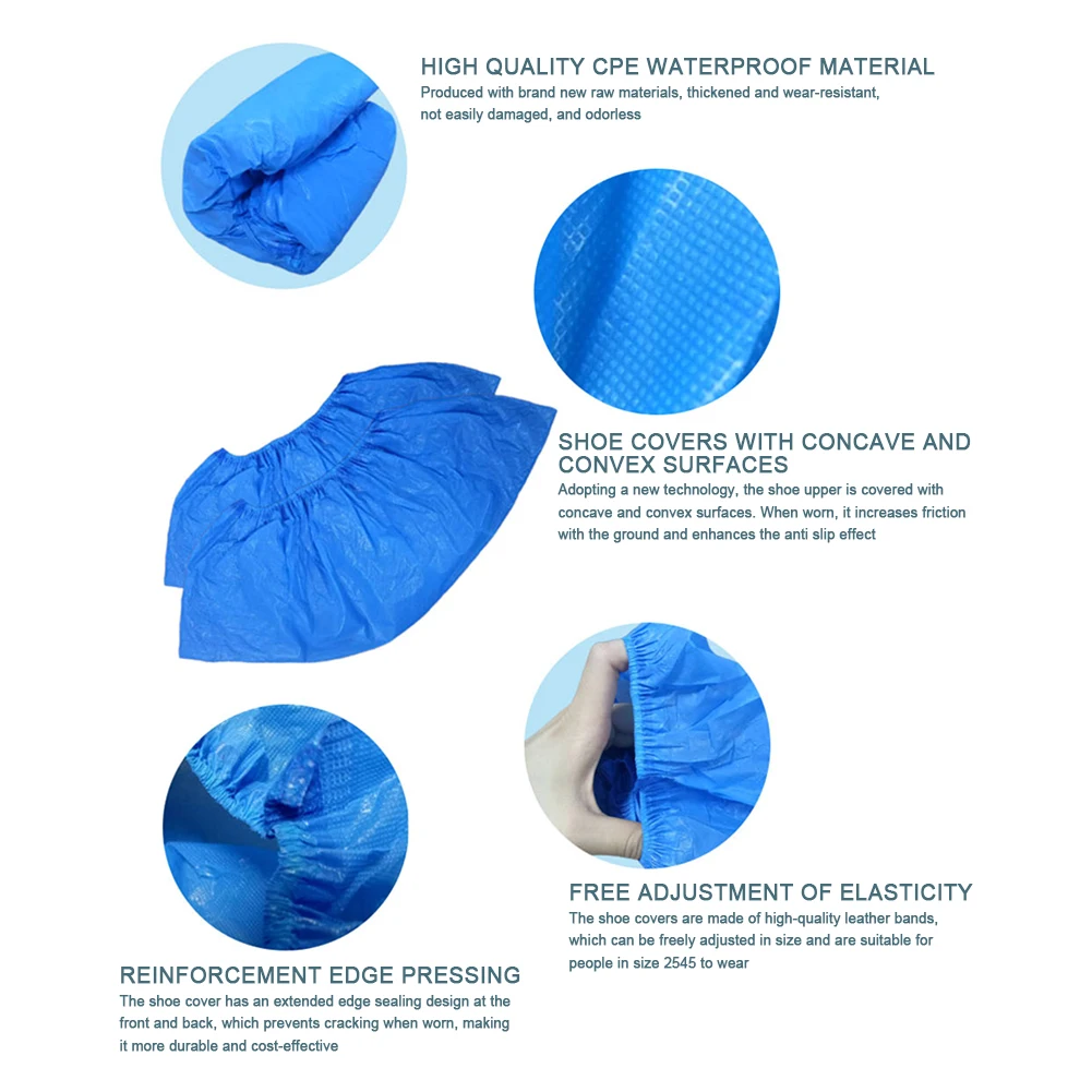 100PCS Disposable Waterproof Shoe Covers Anti Slip Dustproof Wear Resistant Shoe Cover Thickened Foot Cover For Workshop Indoor shoe covers