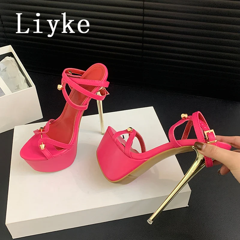 Liyke Runway Style Brand High Heels Women Pumps Fashion Butterfly-knot Crystal Pointed Toe Platform Chunky Party Prom Shoes Pink