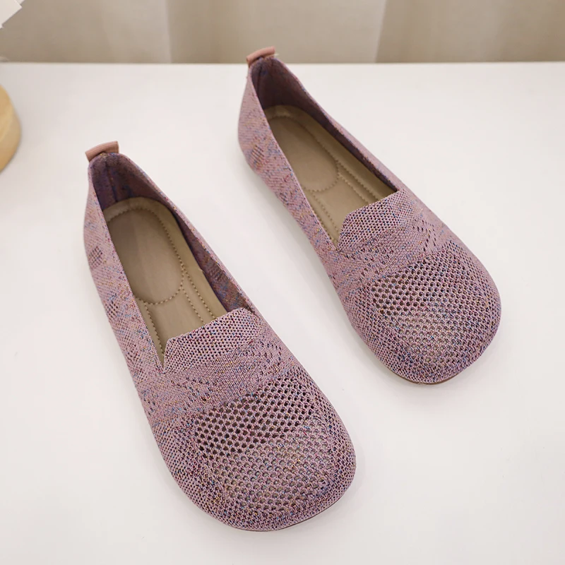 Women Shoes Summer Casual Loafers Flat Heel Square Toe Hollow-out