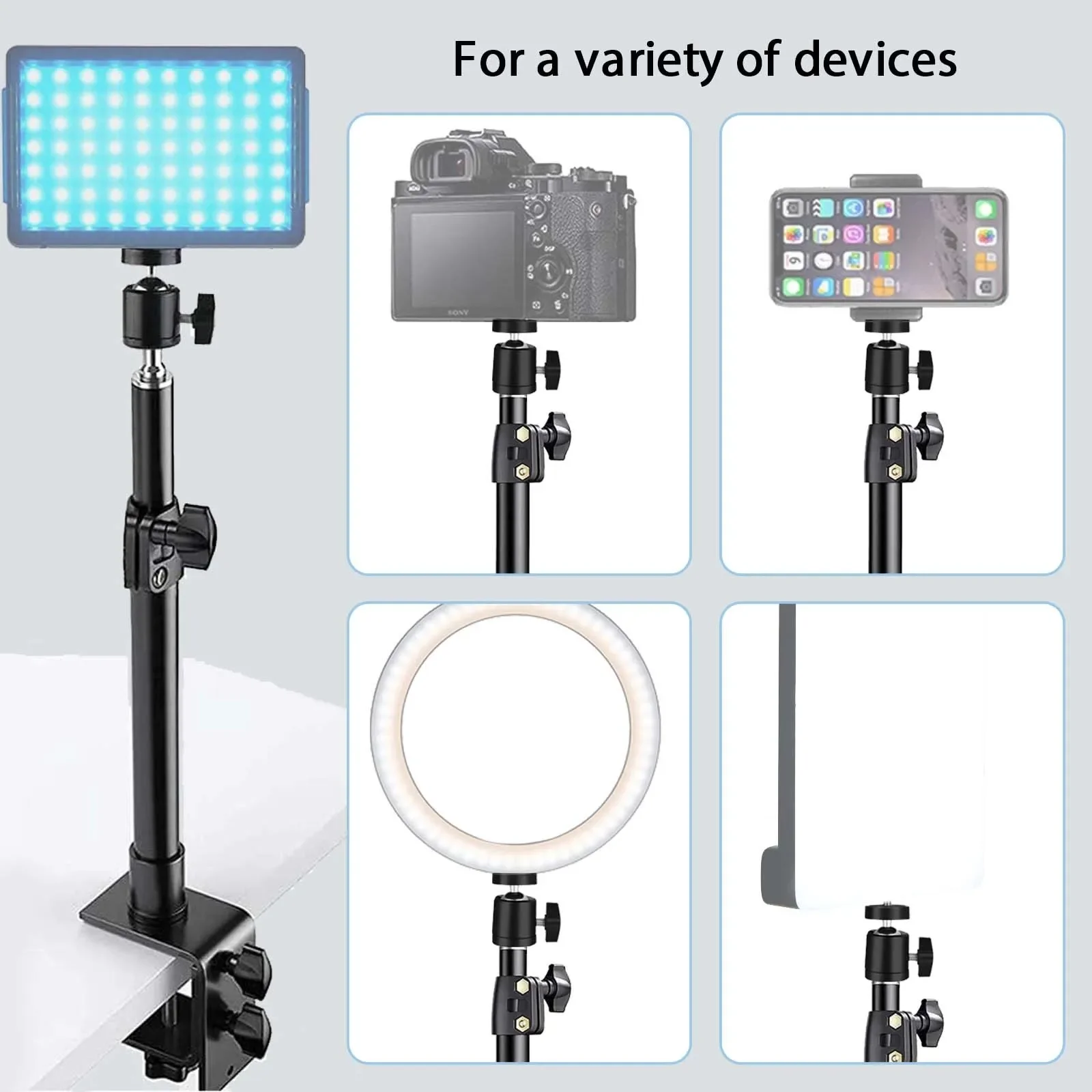 Desk Mount Stand DSLR Camera C Clamp Light Stand Photographic Light Boom With Ball Head for Phone Video Ring Zoom