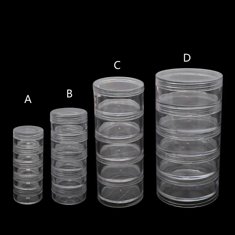 

1 Set 5 Layer Cylinder Stackable Bead Containers Plastic Round Clear Storage Jar Box for Beads Buttons Crafts Small Item