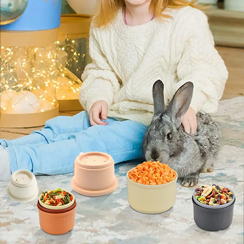 8Pcs Bunny Toys Stacking Cups for Rabbits Plastic Multi-Colored Reusable Different Sizes Safe Nesting Toys for Small Animals