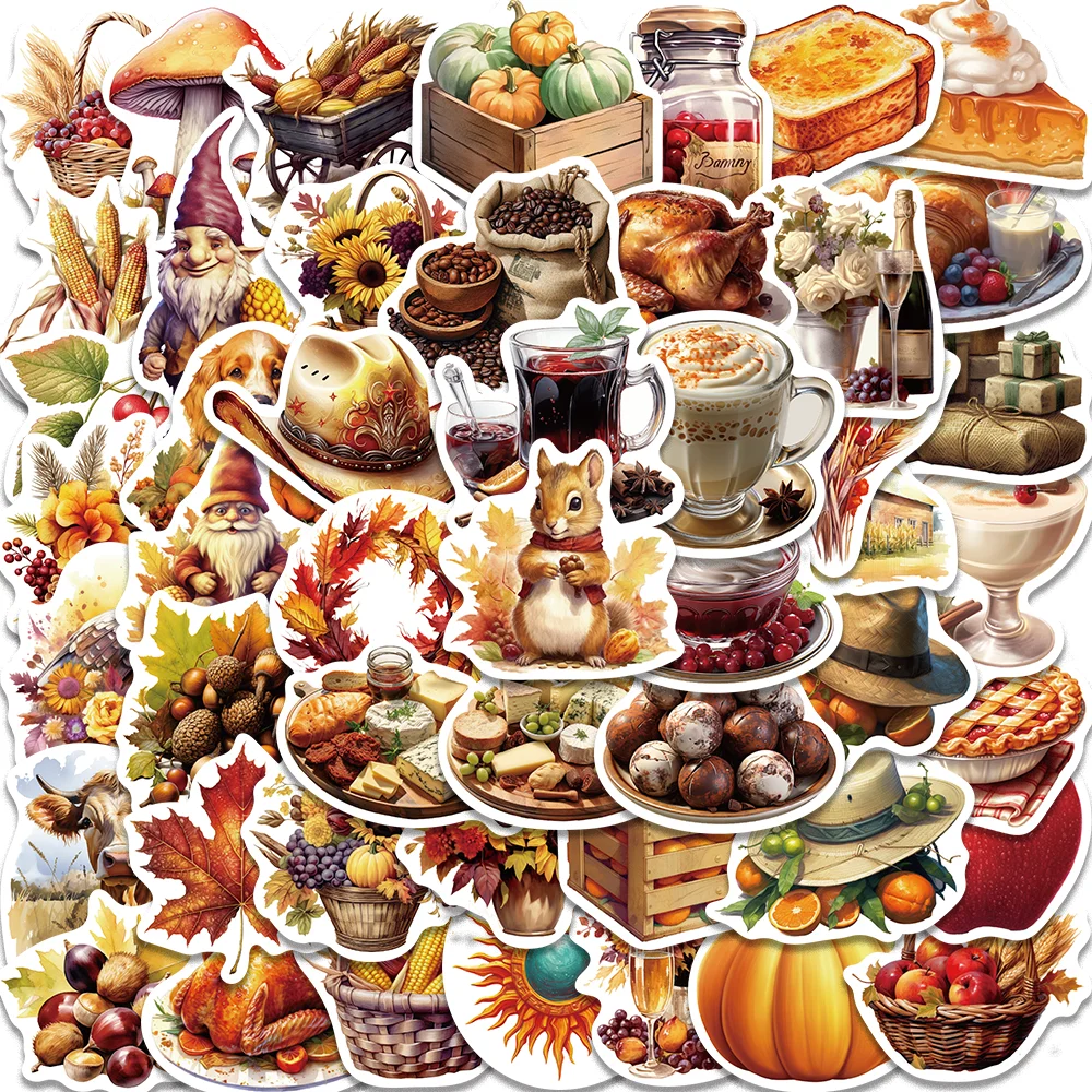 

50pcs Cartoon Thanksgiving Turkey Stickers for Envelope Diary Computer Luggage Guitar Scrapbook Waterproof Children's Gift Toy