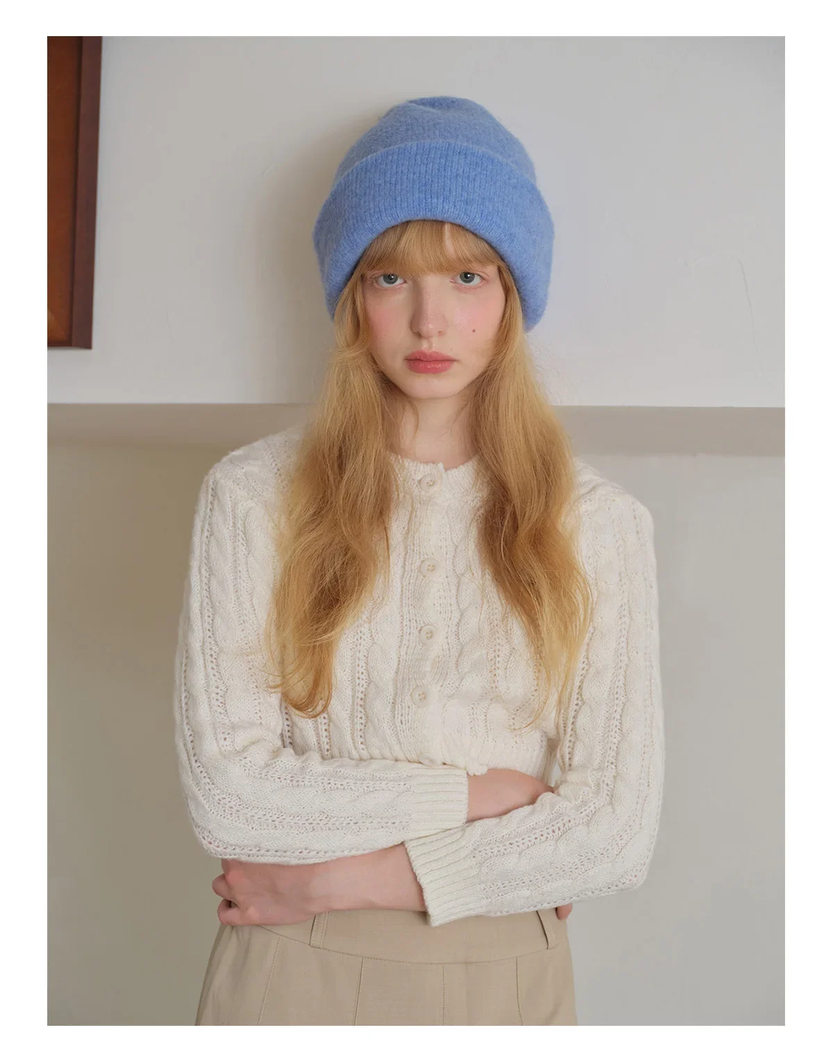 Gorro de punto de lana y piel auténtica