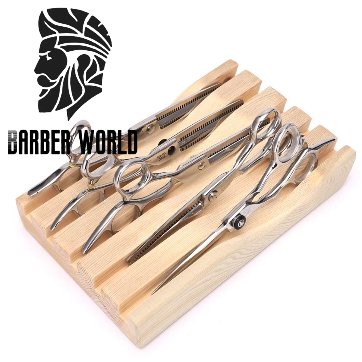 5 Card Wooden Scissors Display Rack Barbershop Razor Combs Organizer Hairdressing Scissors Storage Tray Salon Accessories wooden business storage box desktop business card rack 3 grid card display base