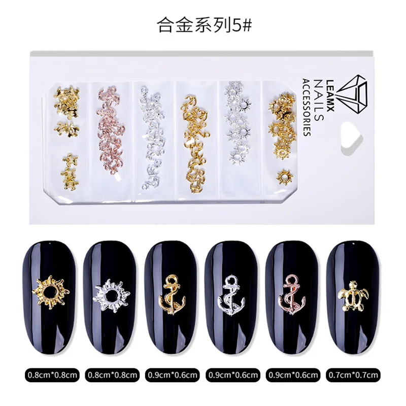 LEAMX 6 Mixed Retro Gothic Style Cross Metal Cutout Pentagram Ocean Style Nail Art Supplies 3D Charm DIY Nail Art Decoration