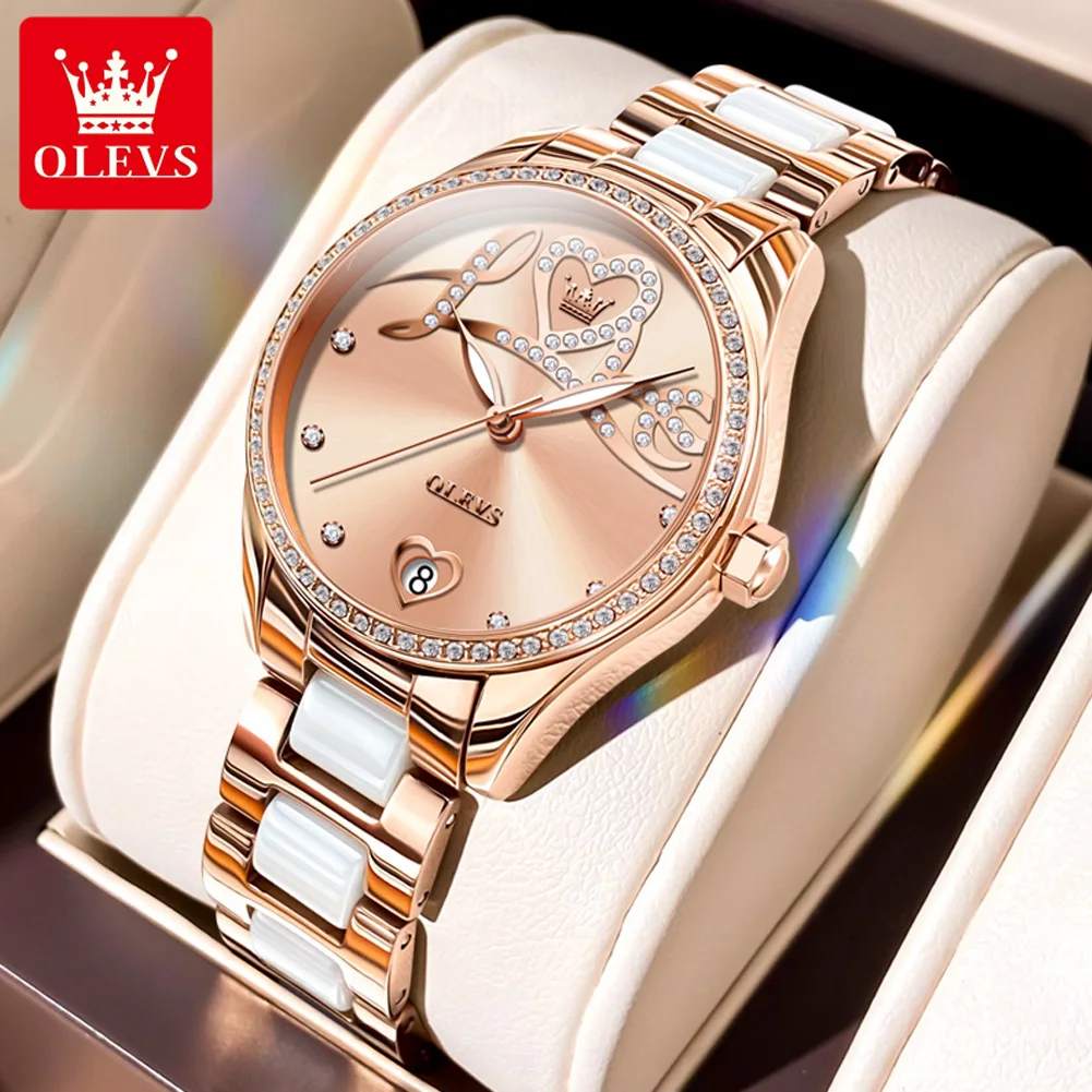 

Женские Механические часы в форме сердца OLEVS, роскошные элегантные часы цвета шампанского, водонепроницаемые автоматические часы, подарочный набор для женщин
