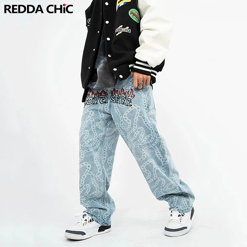 

Джинсы мужские мешковатые с вышивкой, прямые широкие штаны с графическим принтом и надписью, брюки в стиле гранж, ретро, наряд в стиле хип-хоп для музыкального фестиваля, Y2K