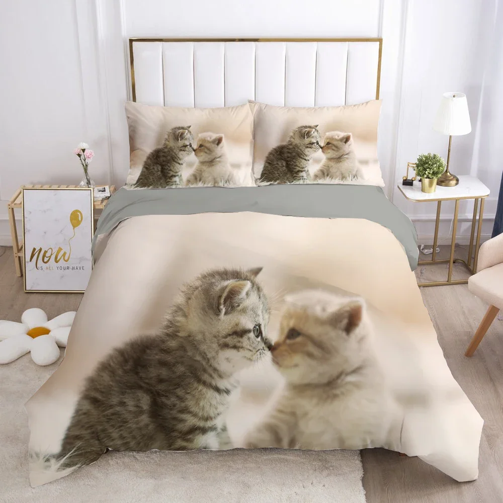 Fumetto Gatto Biancheria Da Letto Set - Carino Gattino Lenzuola Per Bambini Adulti 3D Animale Ultra Morbido - Gatto Amante Regalo King Size