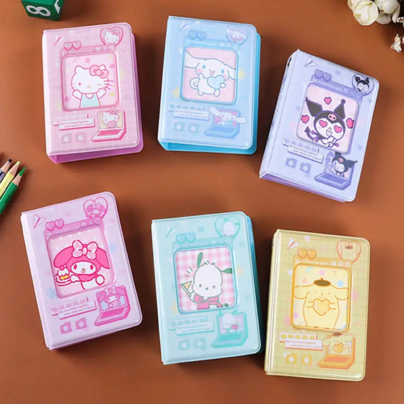 Mini album photo Sanurgente Hello Kitty, stockage de cartes, porte-cartes mignon, cartes de renforcement, jouets Kawaii, cadeau pour enfants, 3 pouces