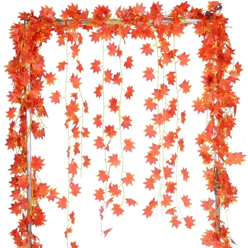 Description Picture 4 of item230cm Artificial Maple Leaves Garland Fall Leaf Hanging Vine Plants Autumn Fake Maple Foliage Christmas Thanksgiving Decoration