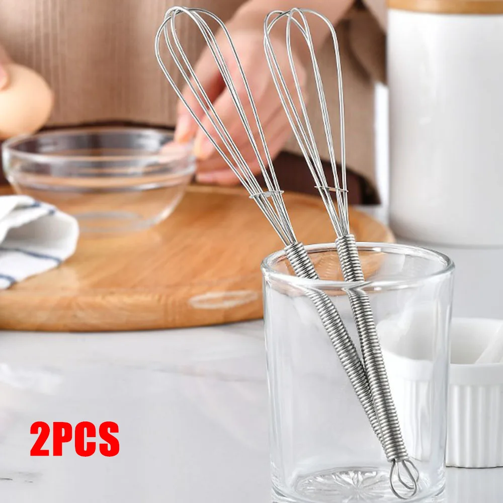 

2 Pcs Mini Stainless Steel Balloon Wire Whisk Manual Eggs Beater Mixer Kitchen Baking Utensil Milk Cream Butter Whisk