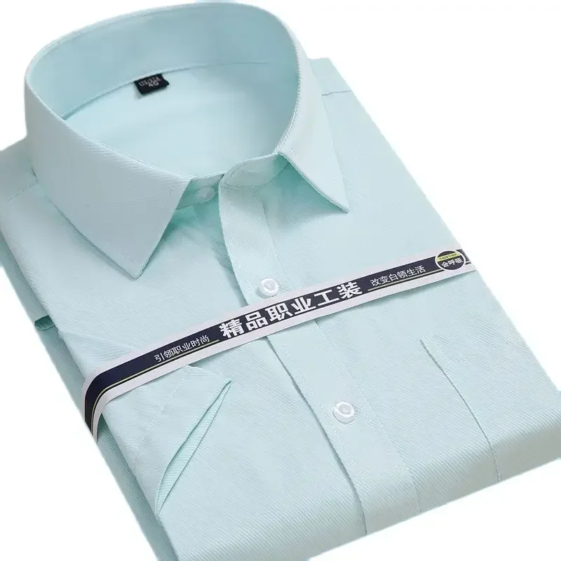 

Summer Short Sleeve square collar regular fit oversize S to 8xl solid plain/twill formal business men dress shirts