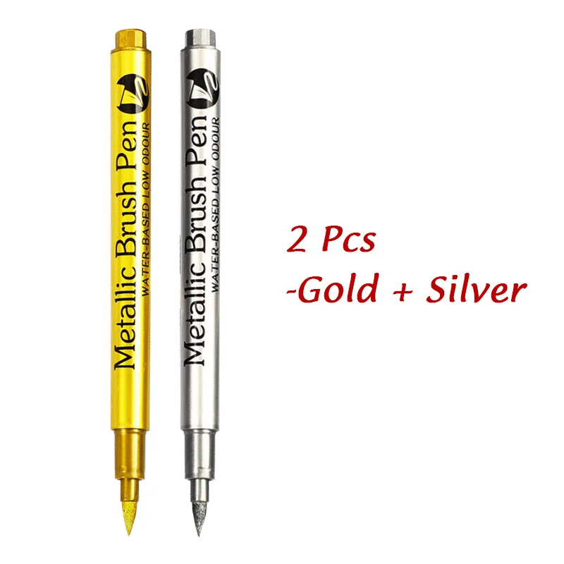 Metallic Brush Marker Pens – Gold & Silver Permanent Art Set for Crafts and Scrapbooking