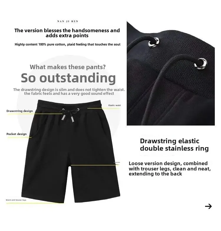 Schnelltrocknende Sommershorts aus reiner Baumwolle für Herren mit lockerer Passform