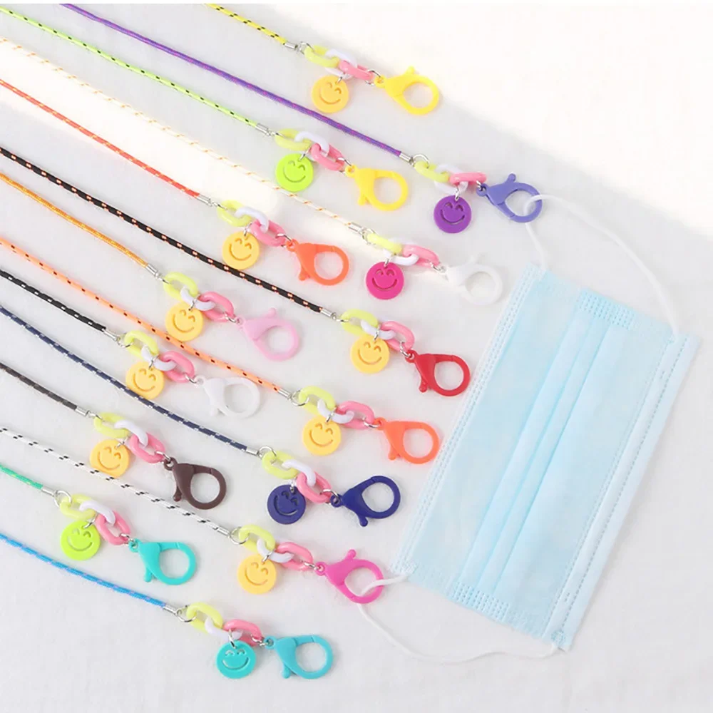 

2024 Fashion Candy Color Acrylic Rope Mask Chain Necklace Portable Anti-lost Children Student Tether Accessories for Kids Women