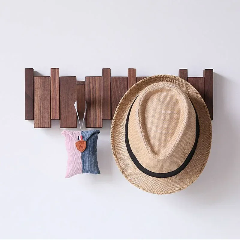 Wall Mounted Black Walnut Coat Rack Creative Hanging Hat Key Bags Holder Doorway Entrance Cloak Rack Home Decor Furniture