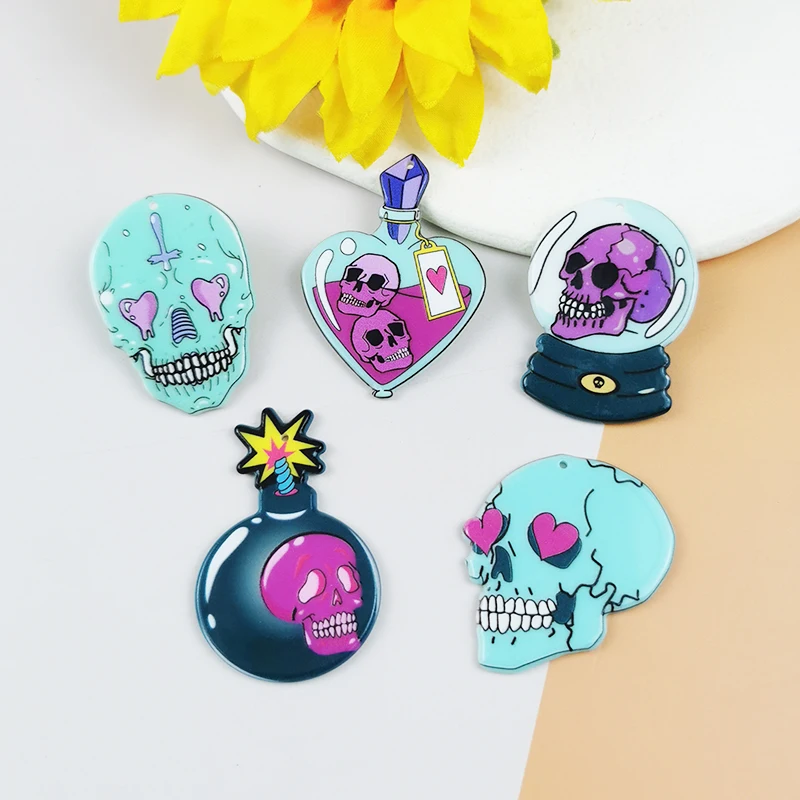 

JeQue 10Pcs Acrylic Halloween Charms Bomb Skull Pendant For DIY Keychain Necklace Jewelry Making