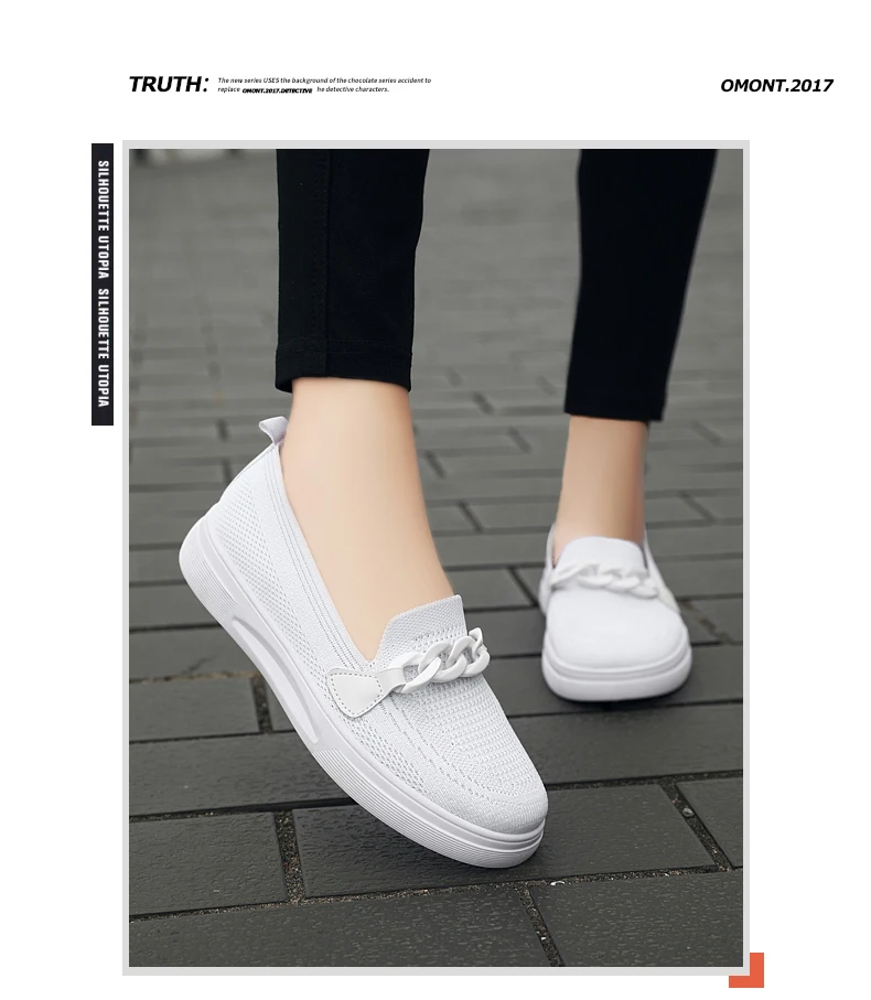 Women's Summer Footwear Slip On Female Chain Ballet Flats Sneakers Elegant Comfortable White Nurse Shoes Ladies Loafers