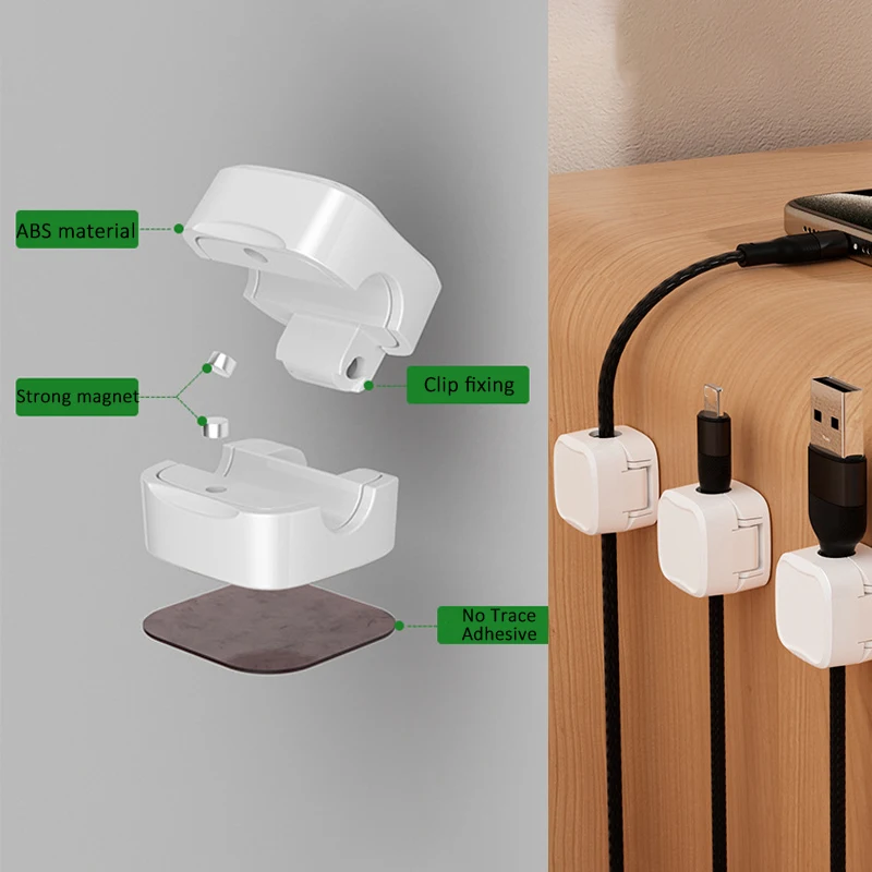 Cable Organizer Magnetic Cable Clips Cord Holder Adjustable Data Cable Organiser Non-marking Magnetic Sticky Organiser