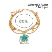 Chevillères tendance bohème avec pendentif petite fleur en émail rose et bleu, chaîne métallique et pompon pour femme, accessoire de bijoux pour vacances à la plage, cadeau 6