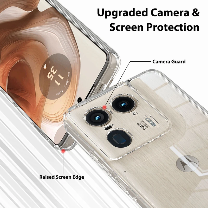 Motorola Edge 50 Ultra Shockproof Transparent Case - Hard PC Soft TPU Anti-Scratch Cover