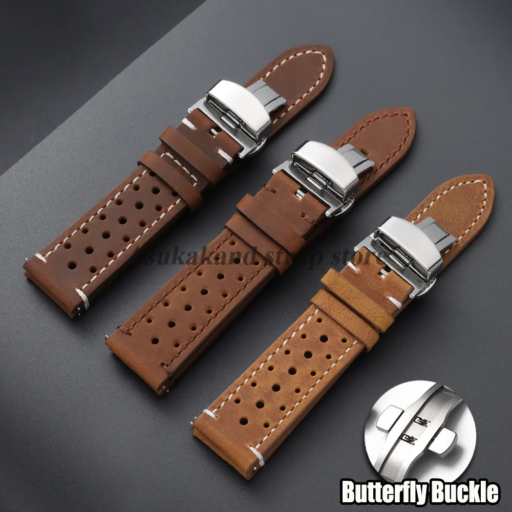 Premium Leather Watchband with Butterfly Buckle - Universal Size Range Bracelet