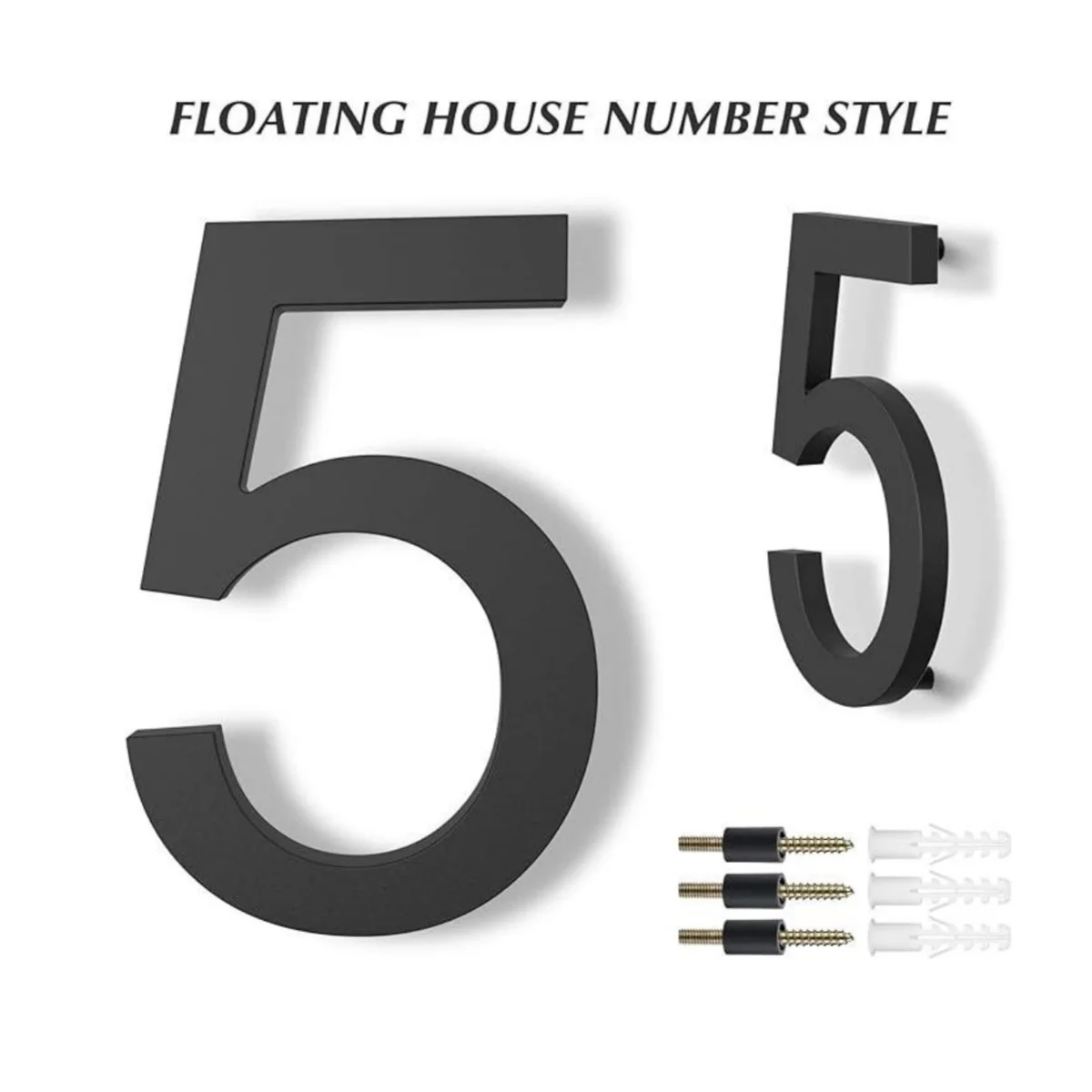 8 inch 20cm Floating Large House Numbers for Outside, Wall Mount Modern House Address Numbers Decor, Black, Silver, Golden