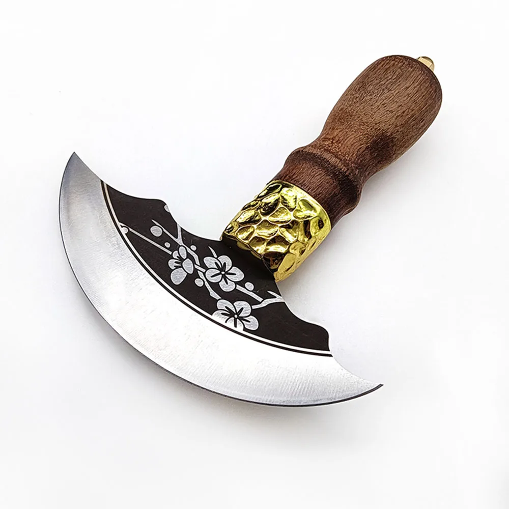 Baver Forged Half Moon Round Skinning Knife Leather Craft Cutter Cutting Tools